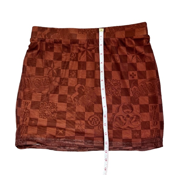 Dolls Kill Luxury Vibes Brown Mesh Checkered Crop Top, Mini Skirt & Mask Set - Picture 13 of 16